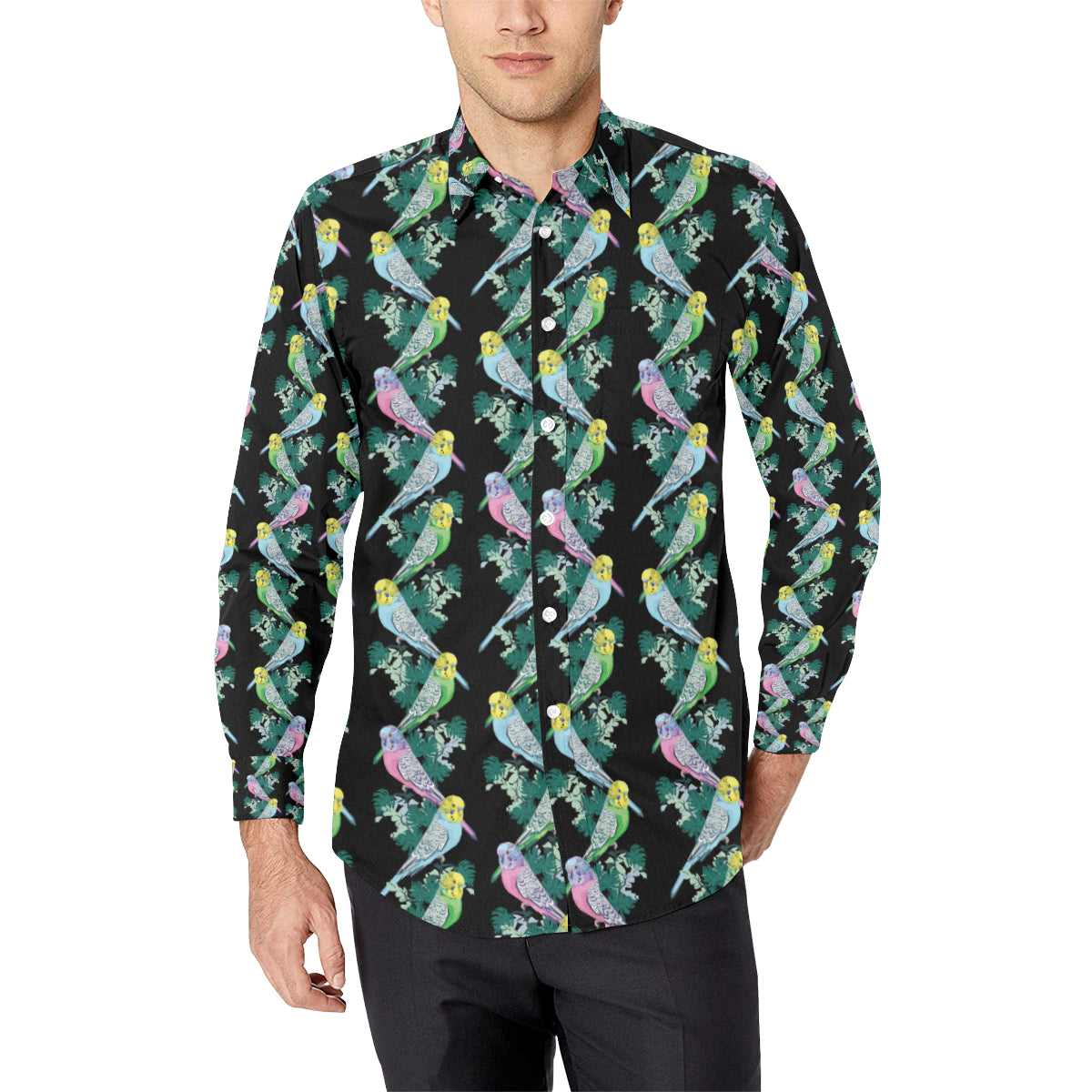 Budgerigar Pattern Print Design 03 Men's Long Sleeve Shirt