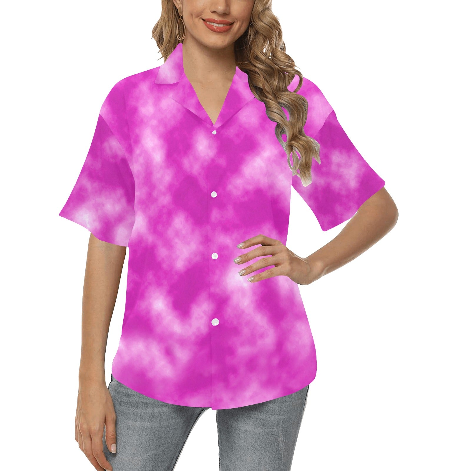 Tie Dye Pink Design Print Women's Hawaiian Shirt