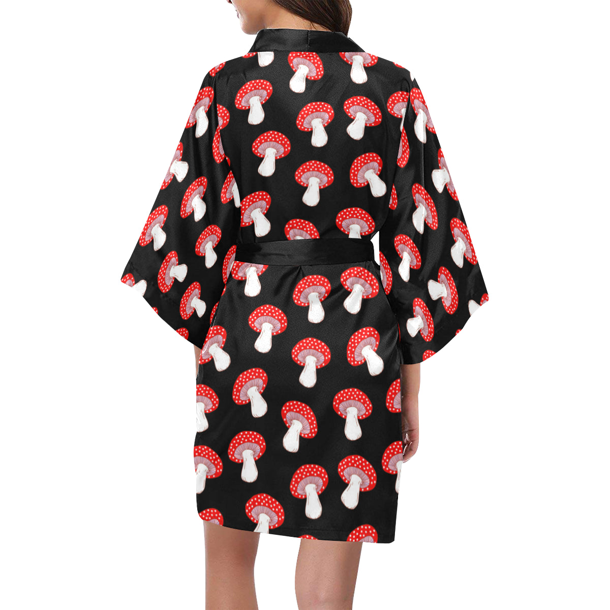 Mushroom Pattern Print Design A02 Women's Short Kimono