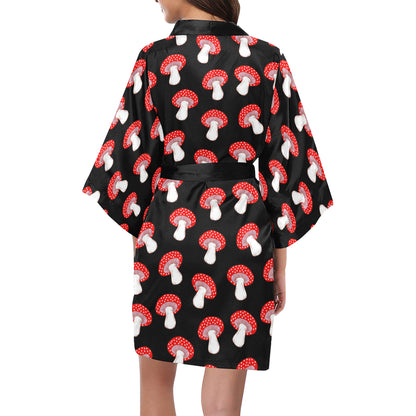 Mushroom Pattern Print Design A02 Women's Short Kimono
