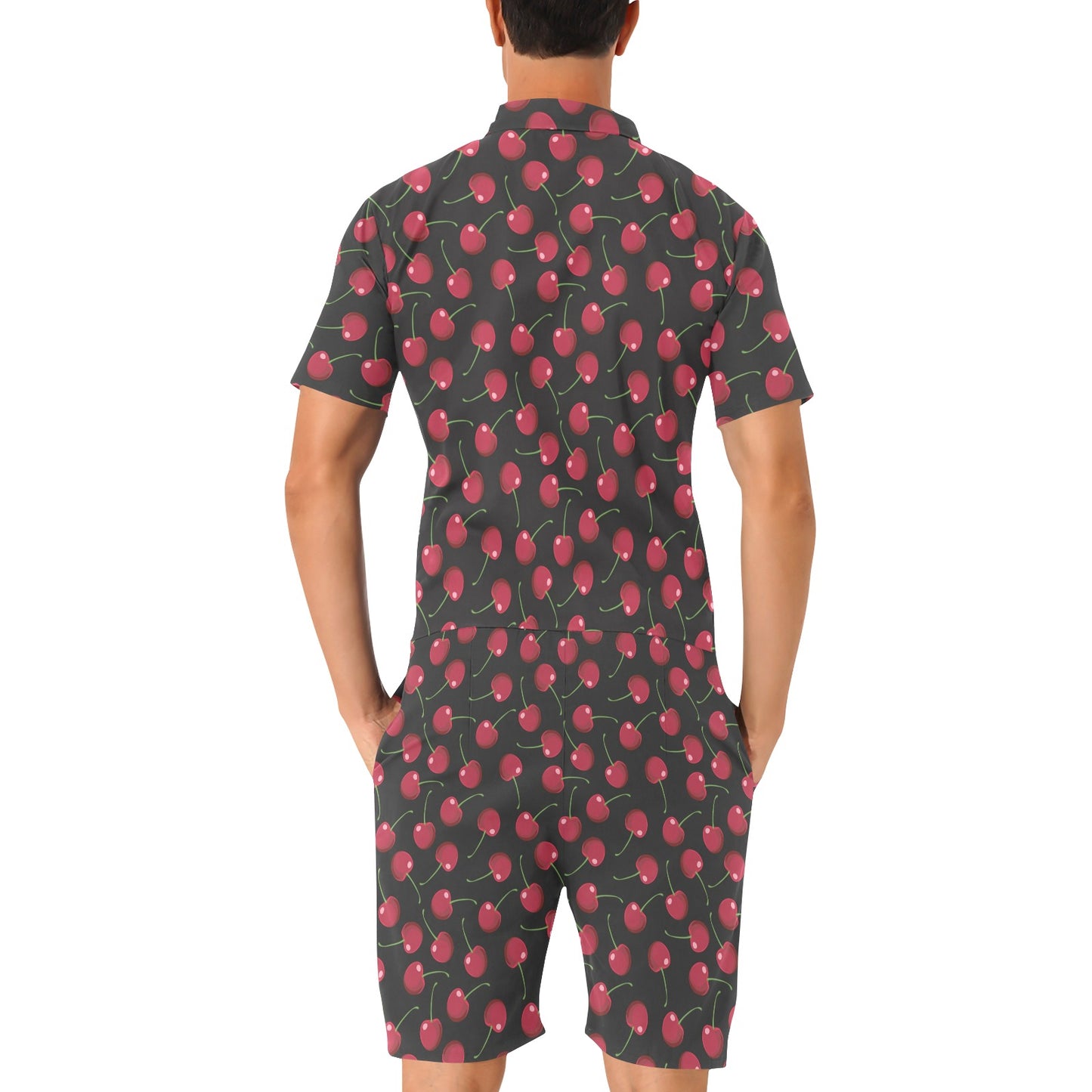 Cherry Black Background Men's Romper