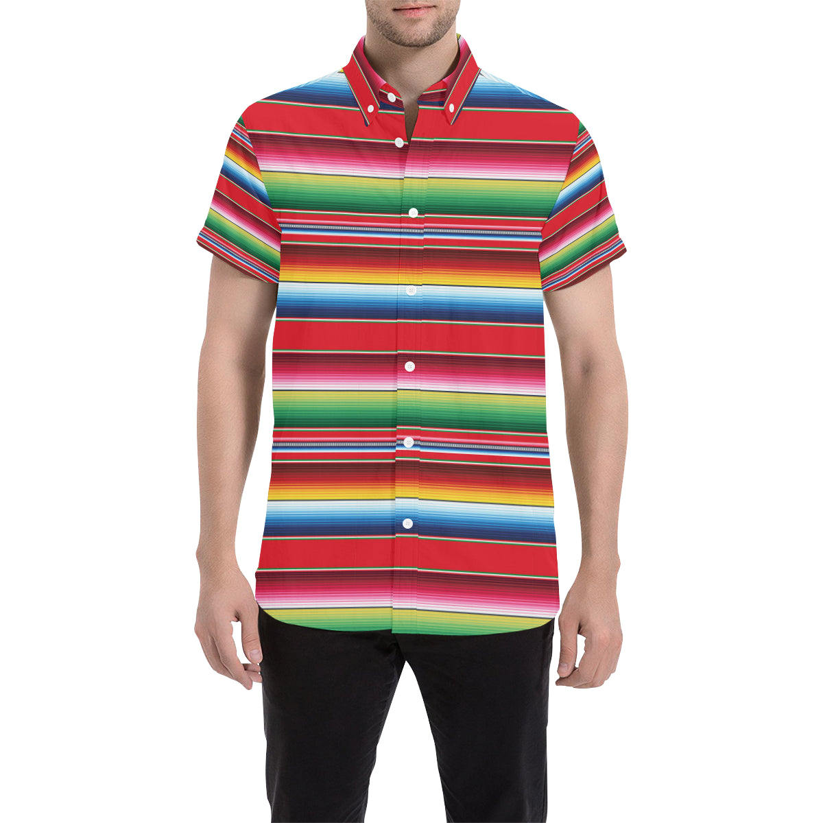 Serape Pattern Men's Short Sleeve Button Up Shirt