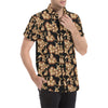 Brown Hibiscus Pattern Print Design HB06 Men's Short Sleeve Button Up Shirt