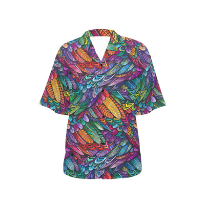 Feather Multicolor Design Print Women's Hawaiian Shirt