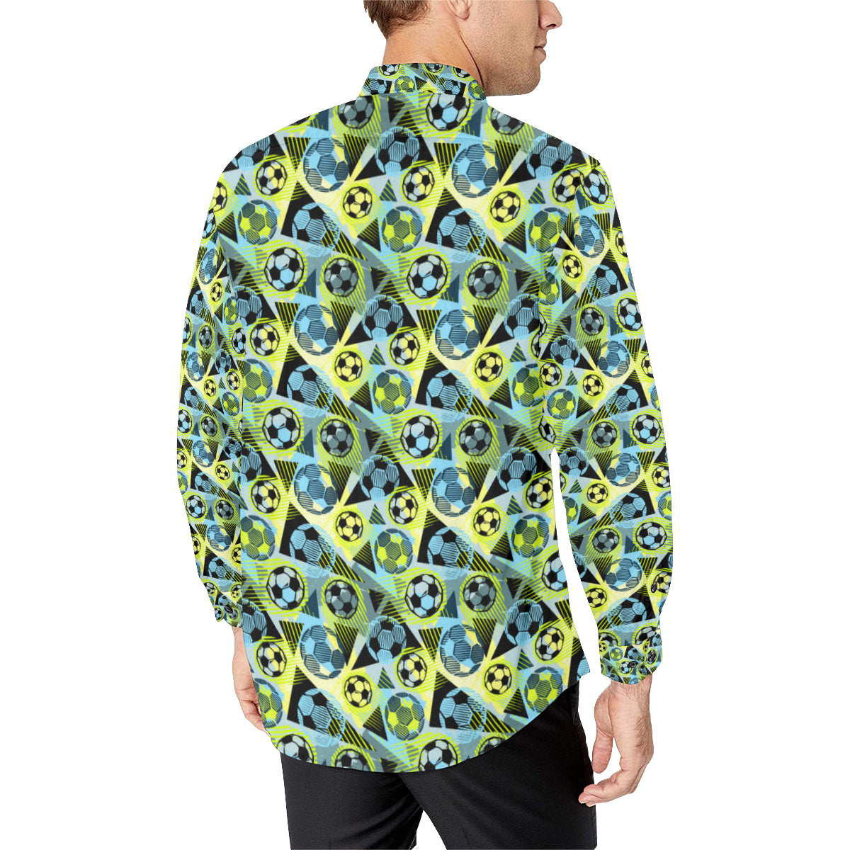 Soccer Ball Themed Print Design Men's Long Sleeve Shirt