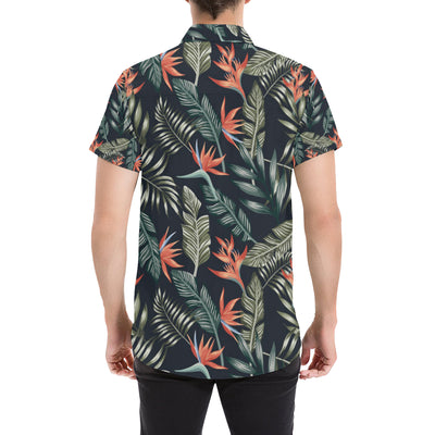 Bird Of Paradise Pattern Print Design BOP02 Men's Short Sleeve Button Up Shirt