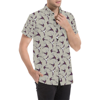 Swallow Bird Pattern Print Design 03 Men's Short Sleeve Button Up Shirt