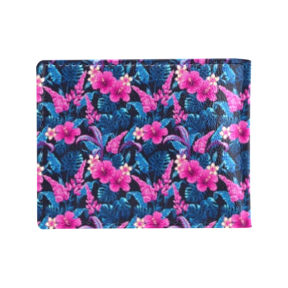 Tropical Folower Pink Themed Print Men's ID Card Wallet