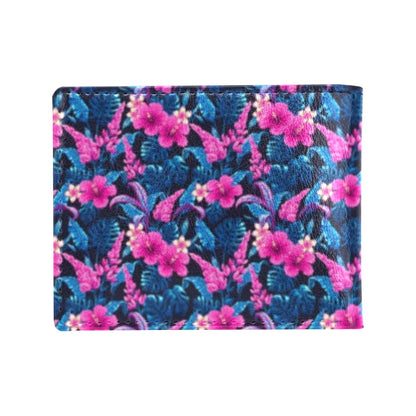 Tropical Folower Pink Themed Print Men's ID Card Wallet