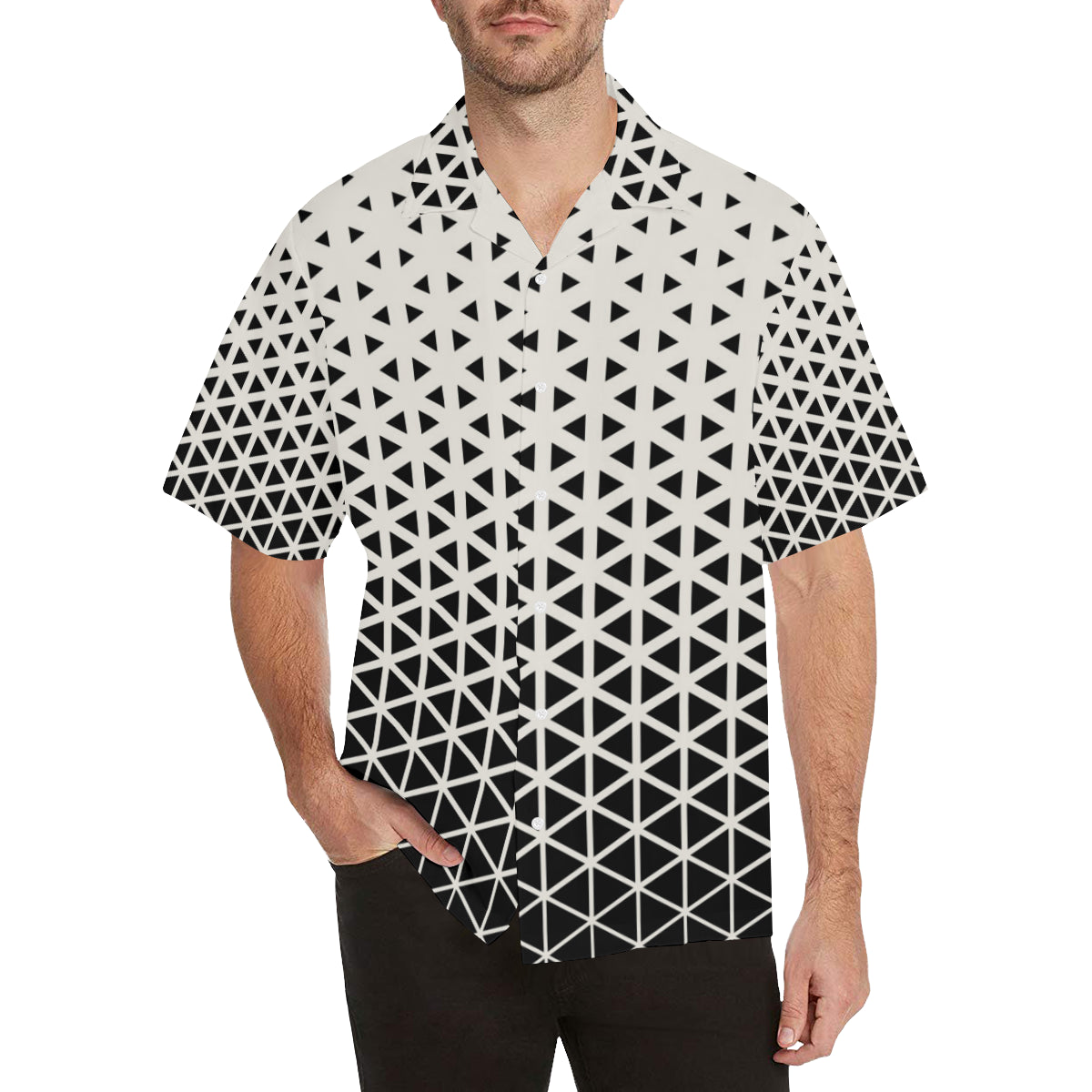 Geometric Black White Pattern Print Design 03 Men's Hawaiian Shirt