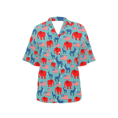 Donkey Red Elephant Pattern Print Design 03 Women's Hawaiian Shirt