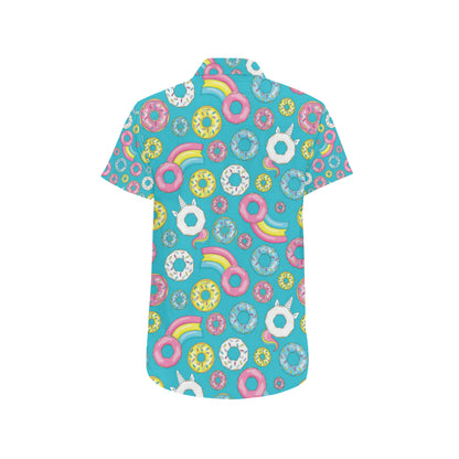 Donut Pattern Print Design DN013 Men's Short Sleeve Button Up Shirt