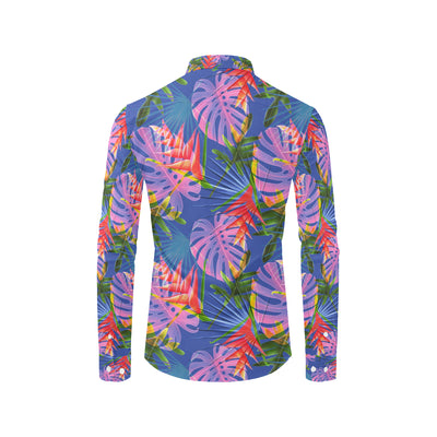 Tropical Flower Pattern Print Design TF025 Men's Long Sleeve Shirt