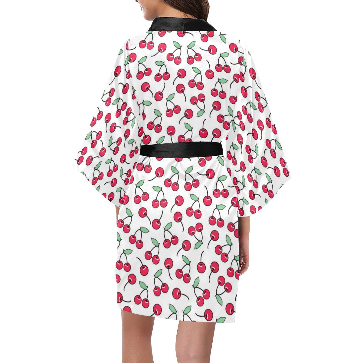 Cherry Pattern Print Design 03 Women's Short Kimono
