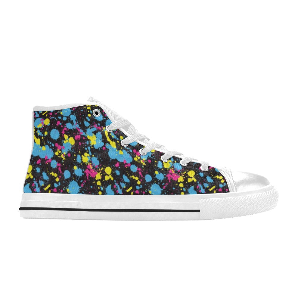 Splatter Colorful Print Design LKS301 High Top Women's White Shoes
