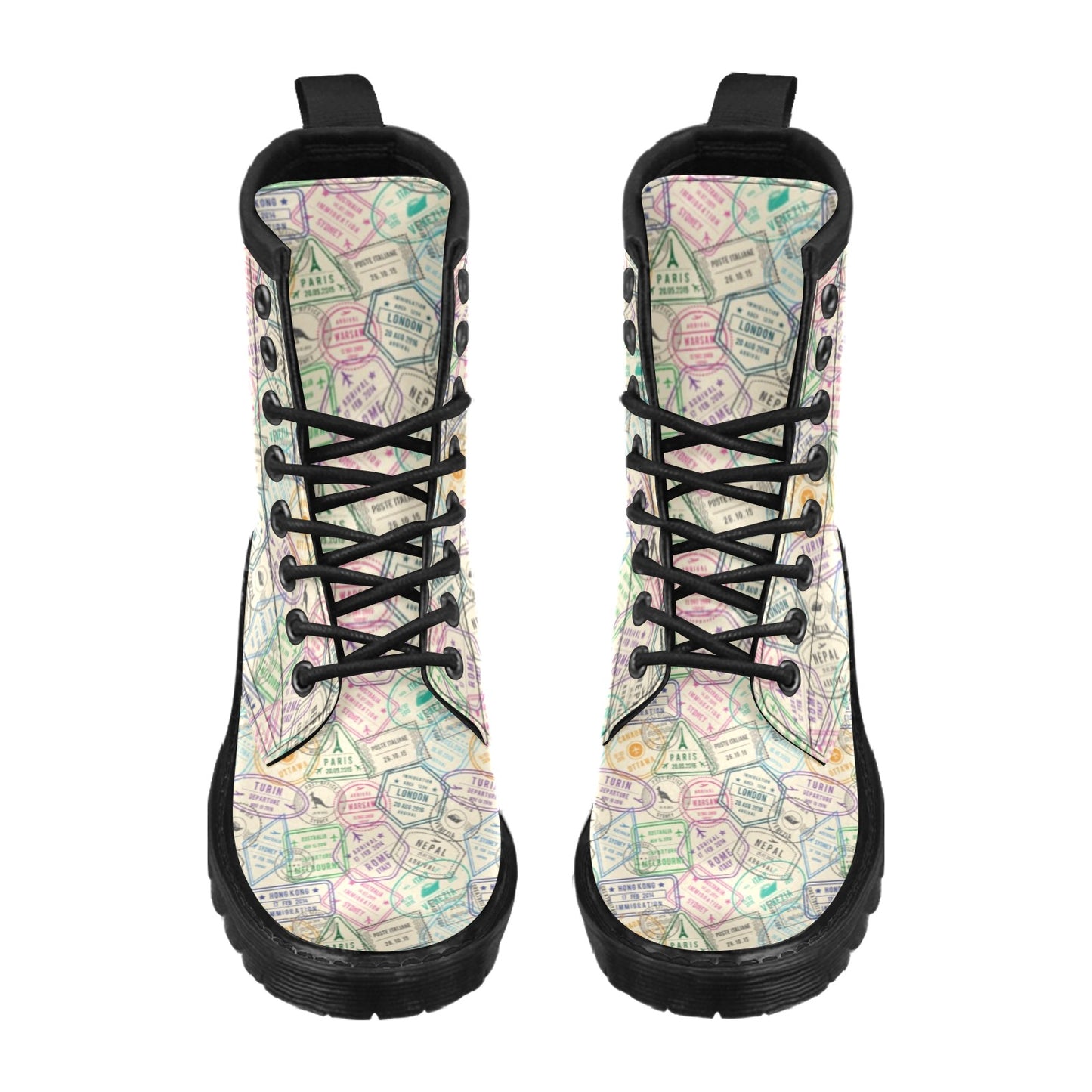 Travel Stamp Print Design LKS303 Women's Boots