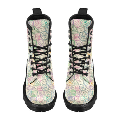 Travel Stamp Print Design LKS303 Women's Boots