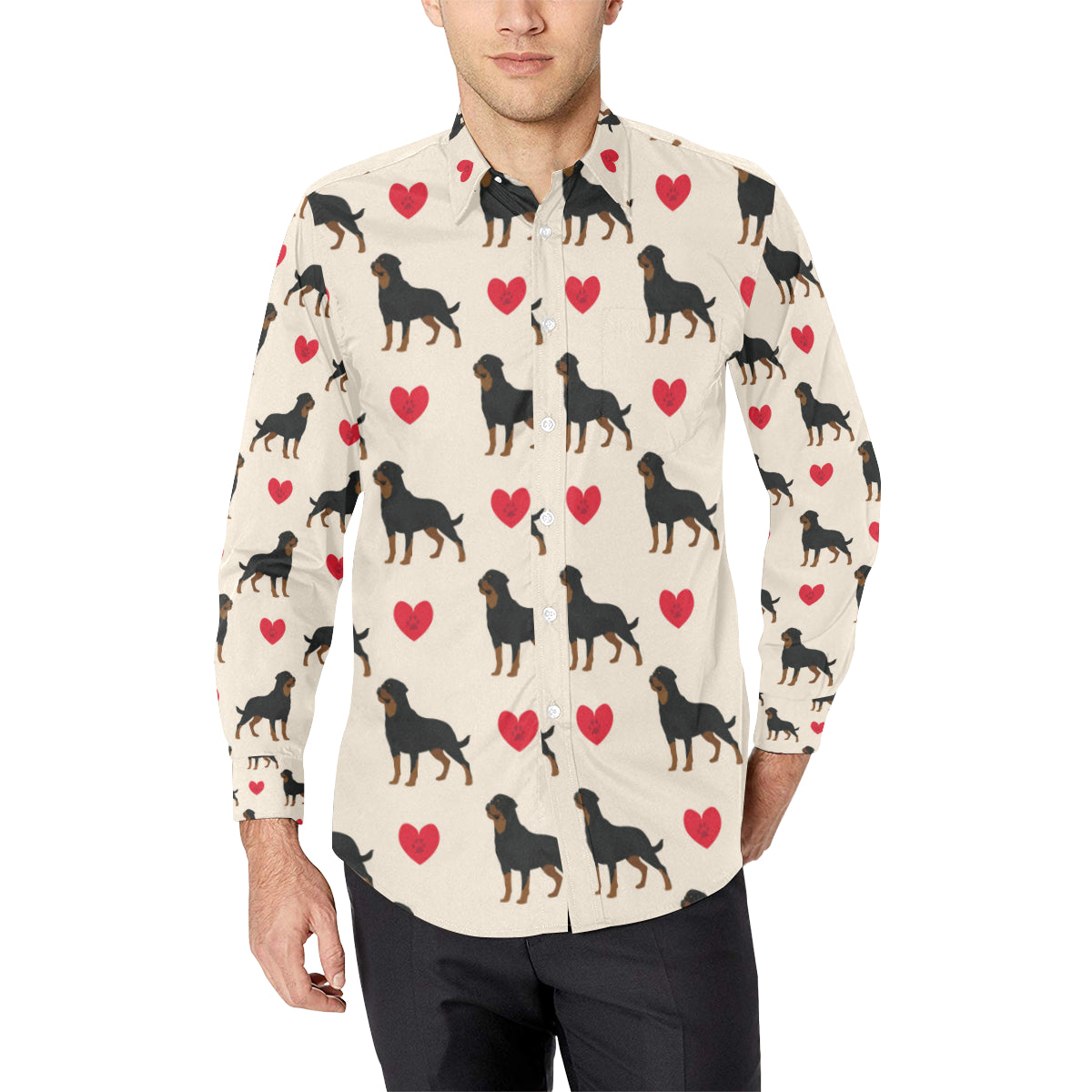 Rottweiler Pattern Print Design A02 Men's Long Sleeve Shirt