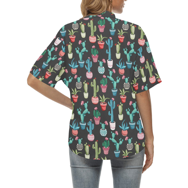 Cactus Pattern Print Design 02 Women's Hawaiian Shirt