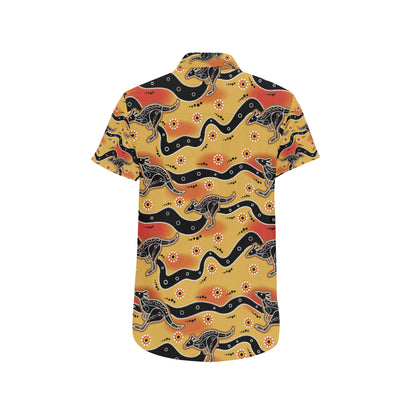 Kangaroos Aboriginal  Pattern Print Design 06 Men's Short Sleeve Button Up Shirt