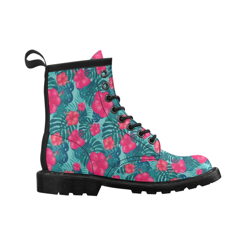 Red Hibiscus Pattern Print Design HB017 Women's Boots