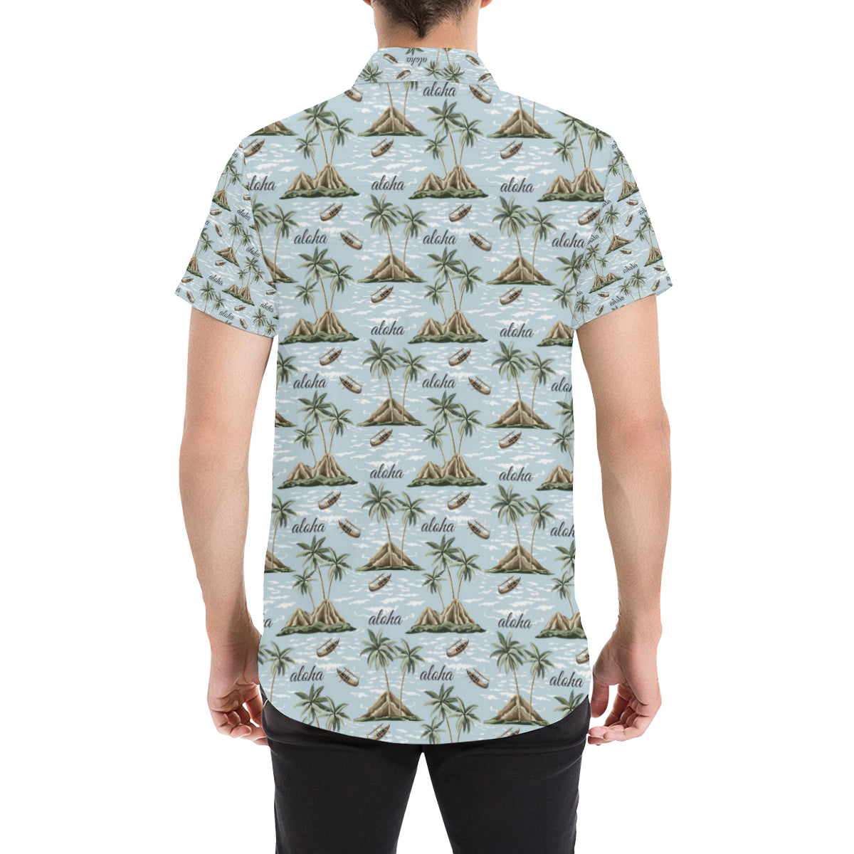 Aloha Hawaii island Design Themed Print Men's Short Sleeve Button Up Shirt