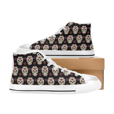 Sugar Skull Print Design LKS304 High Top Women's White Shoes