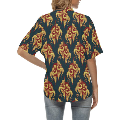 Dragons Gold Design Pattern Women's Hawaiian Shirt