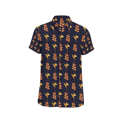 Heliconia Pattern Print Design HL06 Men's Short Sleeve Button Up Shirt