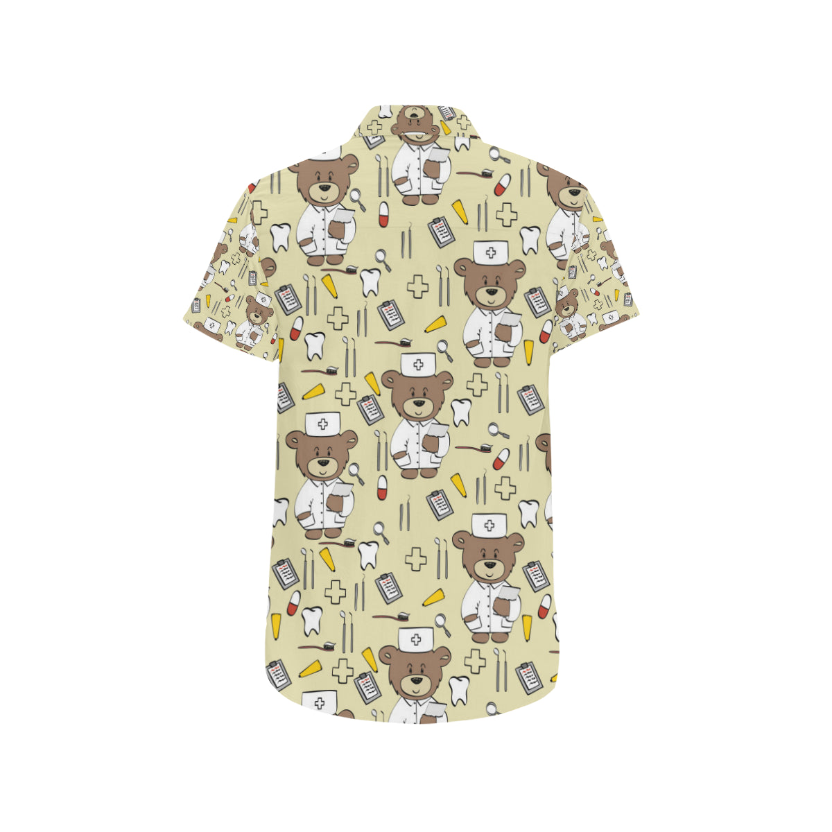 Nurse Bear Pattern Print Design A02 Men's Short Sleeve Button Up Shirt