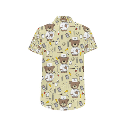 Nurse Bear Pattern Print Design A02 Men's Short Sleeve Button Up Shirt