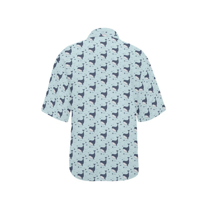 Whale Cute Design Themed Print Women's Hawaiian Shirt