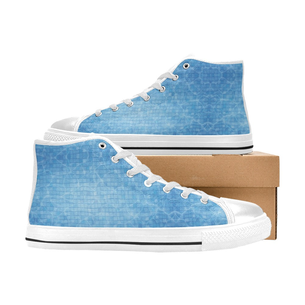 Swimming Pool Print Design LKS302 High Top Women's White Shoes