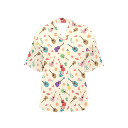 Ukulele Pattern Print Design 01 Women's Hawaiian Shirt