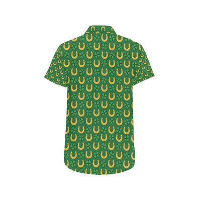 Shamrock Horseshoes Print Pattern Men's Short Sleeve Button Up Shirt