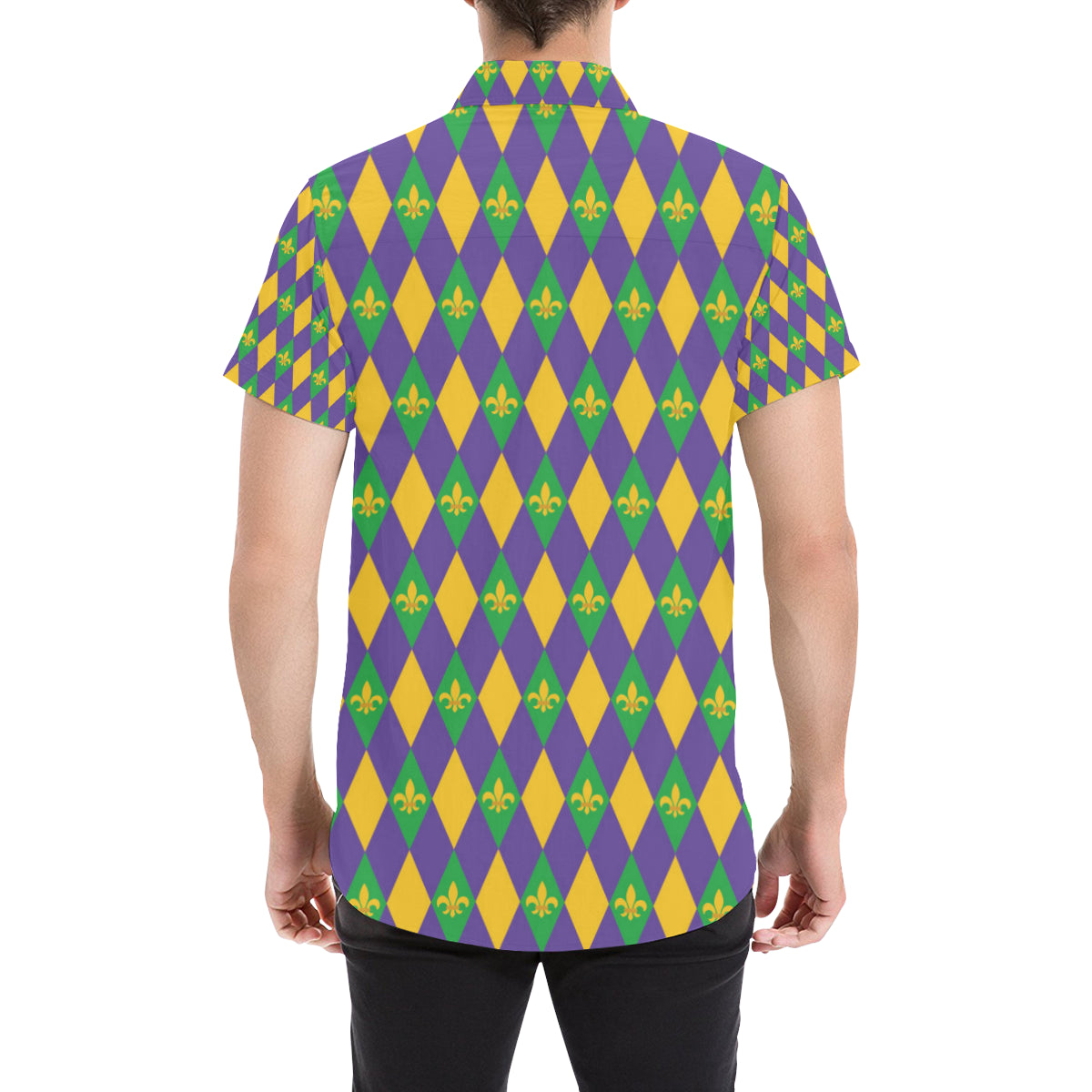 Mardi Gras Pattern Print Design 05 Men's Short Sleeve Button Up Shirt