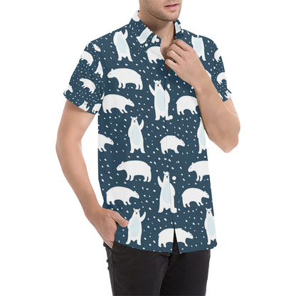 Polar Bear Pattern Print Design A02 Men's Short Sleeve Button Up Shirt