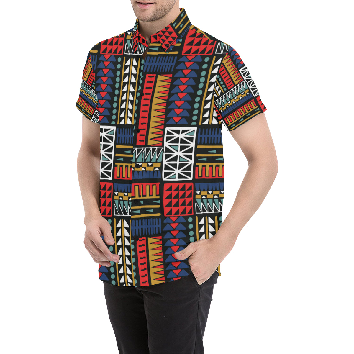 Kente Pattern Print Design 02 Men's Short Sleeve Button Up Shirt