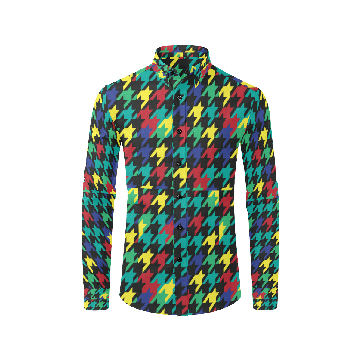 Houndstooth Colorful Pattern Print Design 02 Men's Long Sleeve Shirt