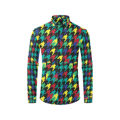 Houndstooth Colorful Pattern Print Design 02 Men's Long Sleeve Shirt
