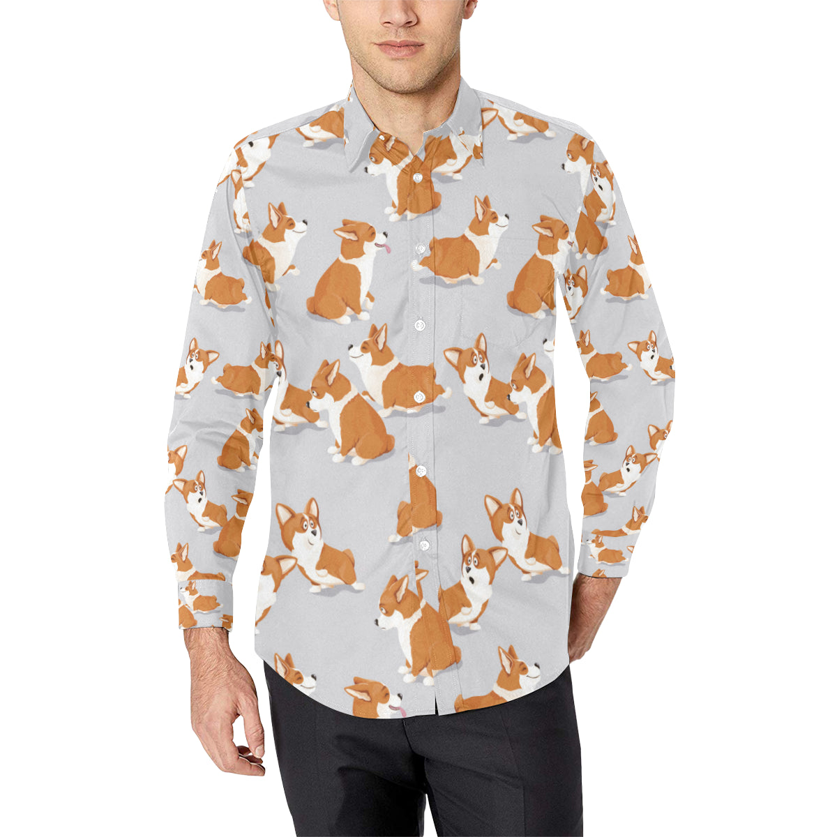 Pembroke Welsh Corgis Pattern Print Design A04 Men's Long Sleeve Shirt