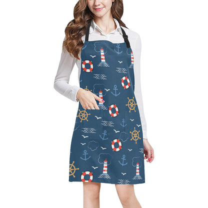 Nautical Pattern Print Design A06 Apron with Pocket