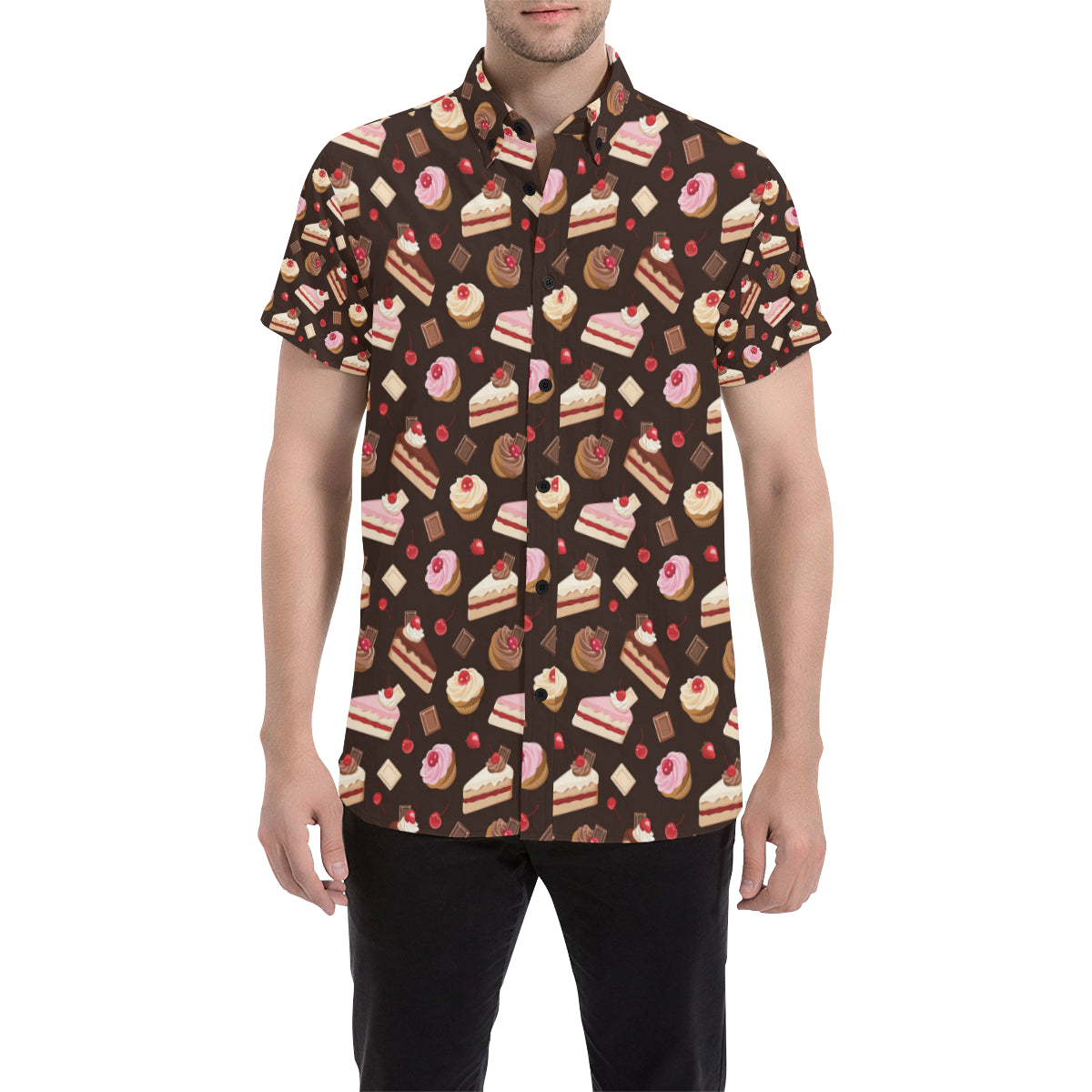 Cake Pattern Print Design 04 Men's Short Sleeve Button Up Shirt