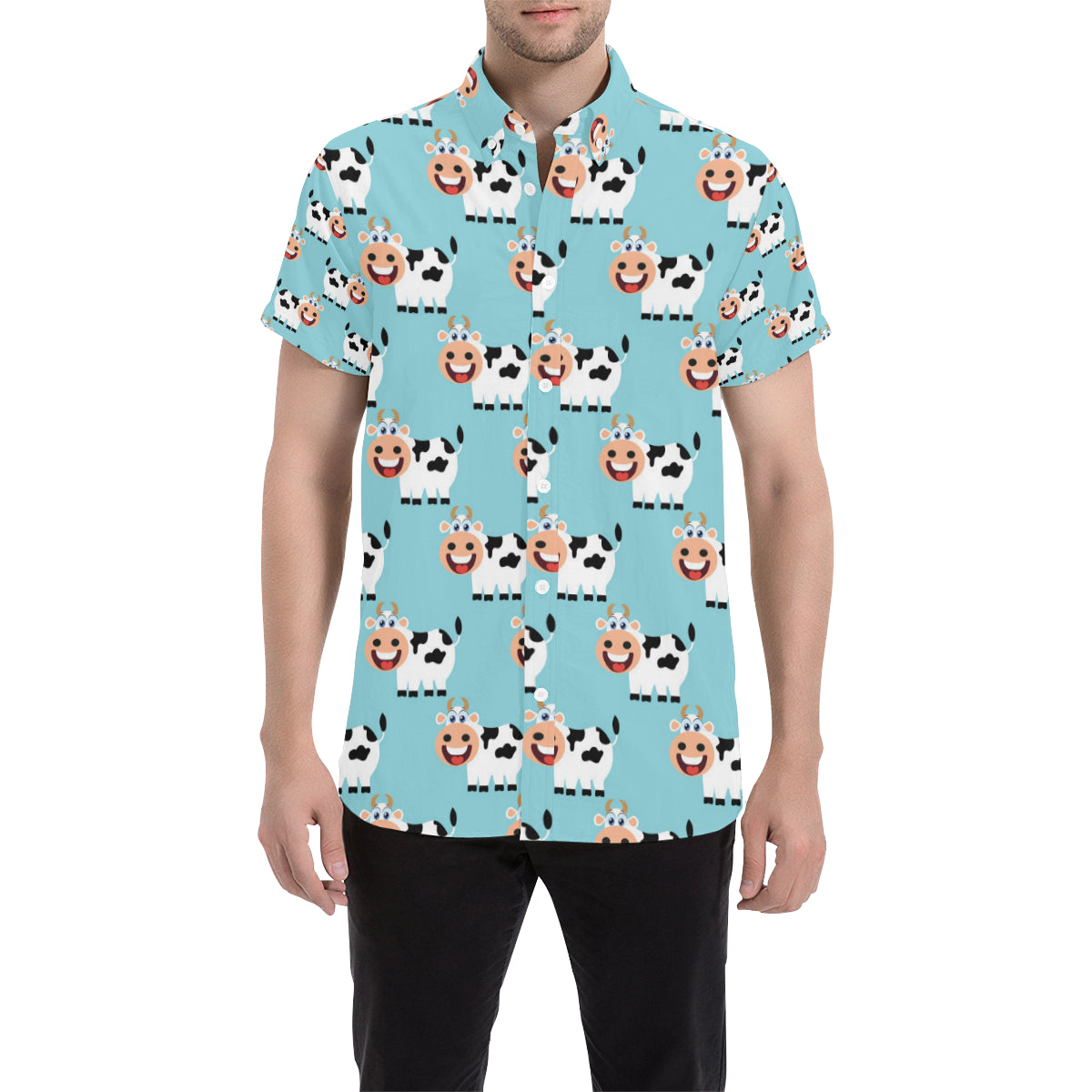 Cattle Cute Pattern Print Design 01 Men's Short Sleeve Button Up Shirt