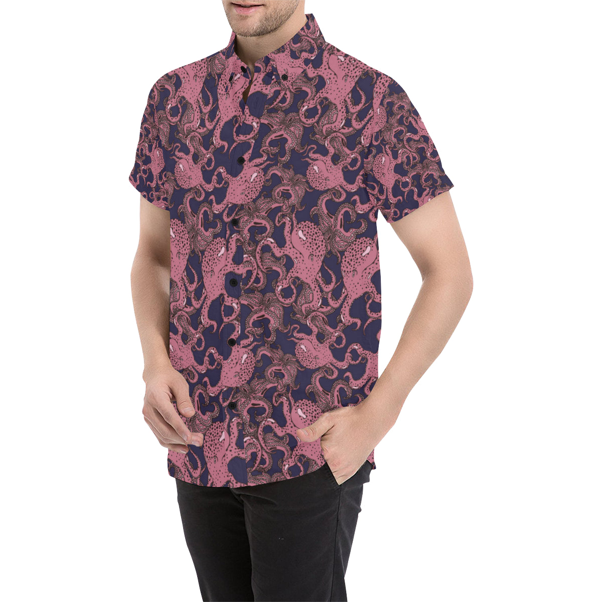 Octopus Pattern Print Design A03 Men's Short Sleeve Button Up Shirt
