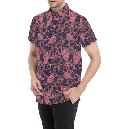 Octopus Pattern Print Design A03 Men's Short Sleeve Button Up Shirt