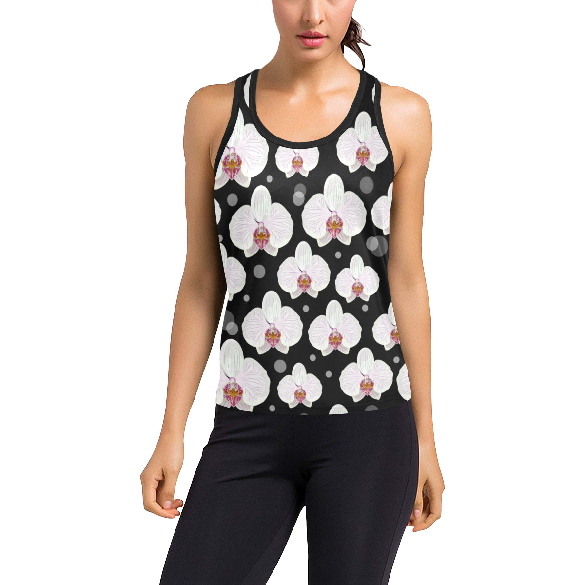 Orchid White Pattern Print Design OR09 Women's Racerback Tank Top