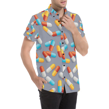 Pill Pattern Print Design A01 Men's Short Sleeve Button Up Shirt