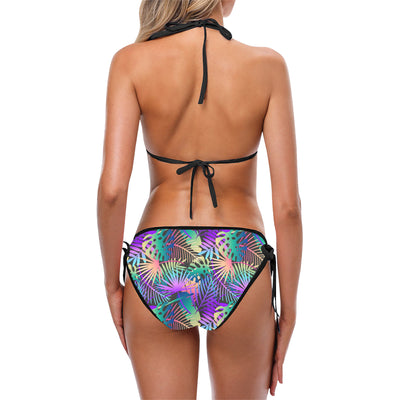 Neon Flower Tropical Palm Leaves Bikini