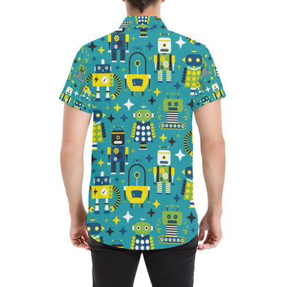 Robot Pattern Print Design A02 Men's Short Sleeve Button Up Shirt